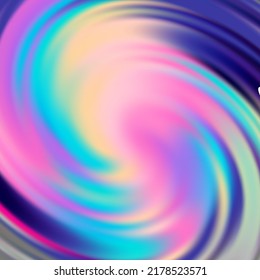 Rainbow organic colors gradient background vector design. Holographic swirl nice background in neon colors. Digital organic colors gradient tech background. Twist scroll spiral loop.