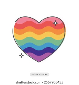 Rainbow (Original 1978) icon. Pride love rainbow flags. Heart shaped sticker. LGBT symbol sign.