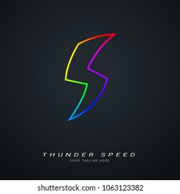 Rainbow Outline Thunder sign. Isolated Vector Illustration