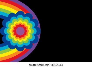 Rainbow Oval with Flower on Black background