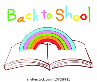 rainbow over the book back to school vector