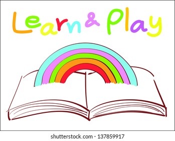 rainbow over the book learn and play vector