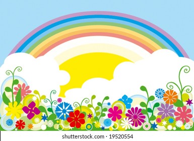 Rainbow over field.