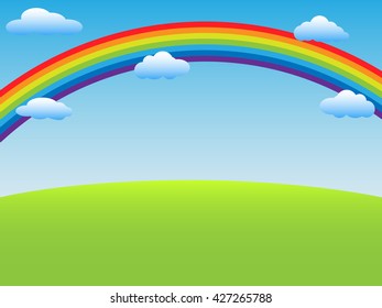 Rainbow over the field vector illustration.