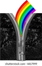 Arcoiris Sobre Jeans Con Zipper. Ilustración vectorial. No hay Meshes.