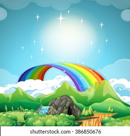 Rainbow over the mountains  illustration