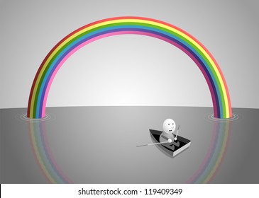Rainbow over the sea, cartoon illustration