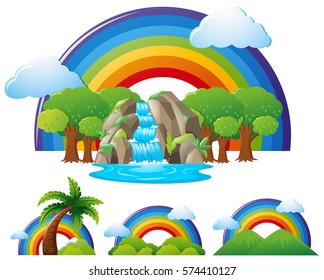 Rainbow Over The Waterfall Illustration