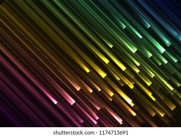 rainbow overlap pixel speed in dark background, geometric layer motion backdrop, simple technology template, vector illustration