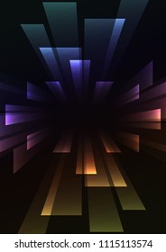 rainbow overlap stripe rush in dark background, bar layer backdrop, simple technology template, vector illustration
