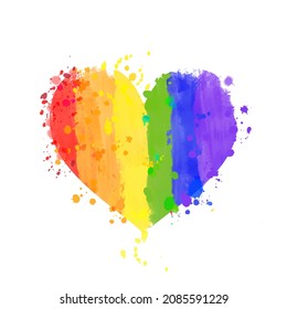 Rainbow paint strokes in heart shape, PRIDE LGBT flag isolated on white