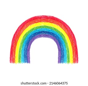 Rainbow painted with colored pencil. Vector illustration isolated on a white background. Kids painting.