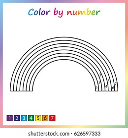 rainbow - painting page, color by numbers. Worksheet for education. Game for preschool kids.