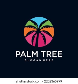 Rainbow Palm Tree Logo Design Vector