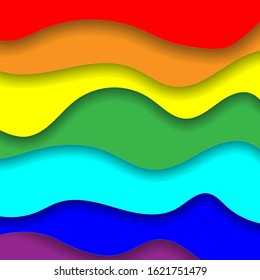 Rainbow Paper Cut Art Square Background with Horizontal Wavy Colorful Layer Stripes, Lgbt Gay Colors Pride Flag, Abstract Backdrop Template for Banner Poster Brochure Design. 3d Vector Illustration