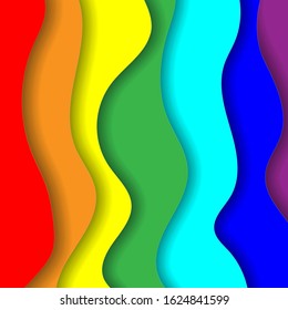 Rainbow Paper Cut Art Square Background with Vertical Wavy Colorful Layer Stripes, Abstract Backdrop Template for Banner Poster Brochure Design. Lgbt Gay Colors Pride Flag, 3d Vector Illustration