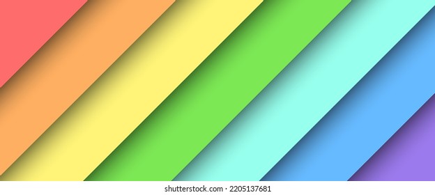 Rainbow paper cut background. Bright colorful diagonal banner template. Editable vector illustration EPS 10.