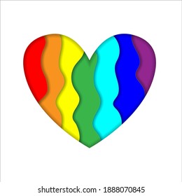 Rainbow paper cut heart colors LGBT or GLBT pride flag isolated on white background, symbol of lesbian gay bisexual transgender and queer questioning LGBTQ. 3d Vector Illustration icon, clip art