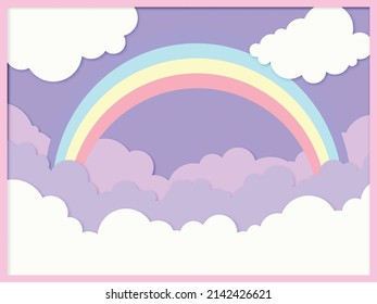 Rainbow Paper Cut Out Design. 3D Rainbow With Clouds. Layered Paper Cut Design. 