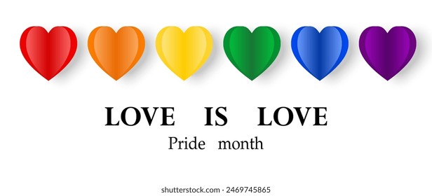 Corazón del papel del arco iris sobre fondo blanco, celebremos el mes del orgullo con el fondo colorido del orgullo del arco iris para los desfiles del festival, las fiestas y los acontecimientos sociales, el Anuncio, la tarjeta de felicitación, el cartel, el Anuncio del Web