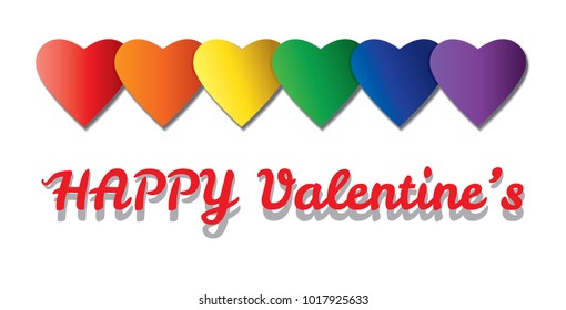 rainbow paper hearts Valentines day card on white background
