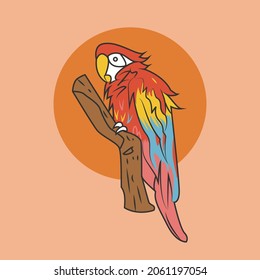 rainbow parrot logo illustration on pink background