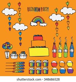 rainbow party ideas, colorful decor design elements vector