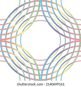 Rainbow pastel abstract lines circles halftone seamless pattern on the white background. Vector illustration.