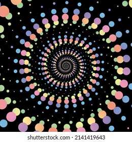 Rainbow pastel abstract mandala halftone seamless pattern on the black background. Vector illustration.
