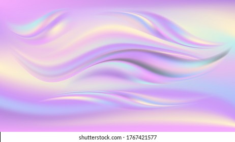 Rainbow pastel background with colorful waves and swirls. Unicorn fantasy pattern, holographic color flow. Abstract vector illustration
