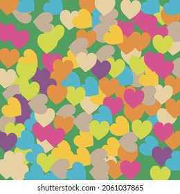 Rainbow Pastel Beige Ornamental Fabrics. Multicolor Blue Simple Romantic Wedding Art. Light Colorful Hearts Love Confetti Vector Art. Bright Green Modern Saint Valentine Art Illustration.