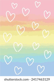 Rainbow Pastel color. Mini Hearts Skys cute vector background.