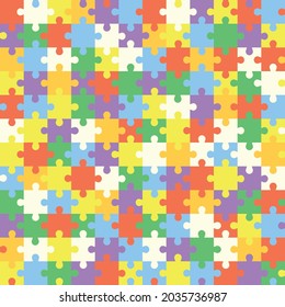 Rainbow Pastel Color Puzzle Seamless Pattern Vector. Cute Pastel Color Puzzle Pieces. Soft Color Wallpaper. Kids and Children Colorful Shape Background. Playing Puzzle Pieces Illustration