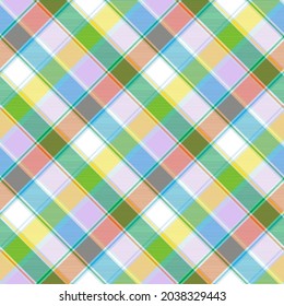 Rainbow Pastel Diagonal Plaid Tartan textured Seamless pattern design suitable for fashion textiles and graphics