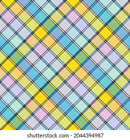 Rainbow Pastel Diagonal Plaid Tartan textured Seamless pattern design suitable for fashion textiles and graphics