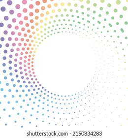 Rainbow pastel dot circle frame halftone on the white background. Vector illustration.