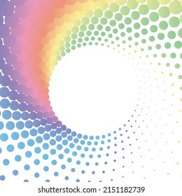 Rainbow pastel dot circle frame halftone on the white background. Vector illustration.