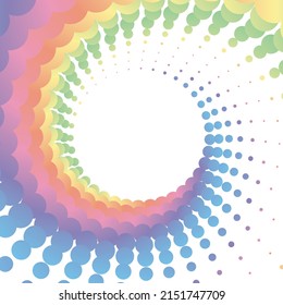 Rainbow-Pastellpunkt-Dot-Rahmen-Halfton auf weißem Hintergrund. Vektorgrafik.