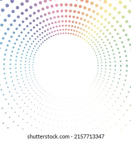 Rainbow pastel dot circle frame halftone on the white background. Vector illustration.