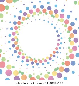 Rainbow pastel dot circle frame halftone on the white background. Vector illustration.