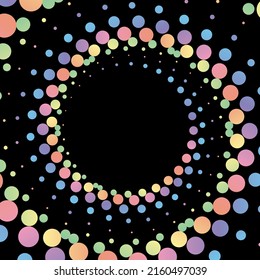 El semitono del marco del círculo del arco iris pastel se sitúa en el fondo negro. Ilustración vectorial.