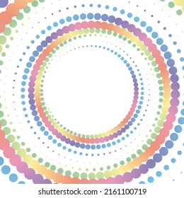Rainbow pastel dot circle frame halftone on the white background. Vector illustration.