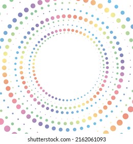 Rainbow pastel dot circle frame halftone on the white background. Vector illustration.