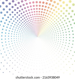 Rainbow pastel dot circle halftone on the white background. Vector illustration.