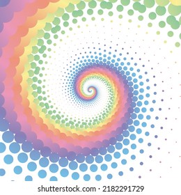 Rainbow pastel dot circle halftone on the white background. Vector illustration.	