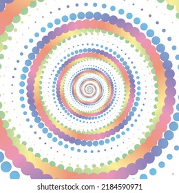 El semitono del círculo de puntos pastel del arcoiris sobre el fondo blanco. Ilustración vectorial.	