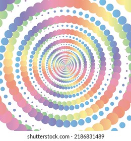 Rainbow pastel dot circle halftone on the white background. Vector illustration.	