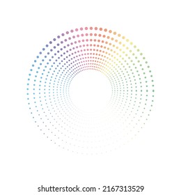 El logotipo del círculo de los puntos pastel del arcoiris es medio tono sobre el fondo blanco. Ilustración vectorial.