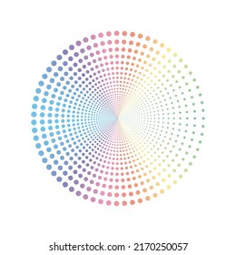 Rainbow pastel dot circle logo halftone on the white background. Vector illustration.