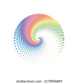 Rainbow pastel dot circle logo halftone on the white background. Vector illustration.